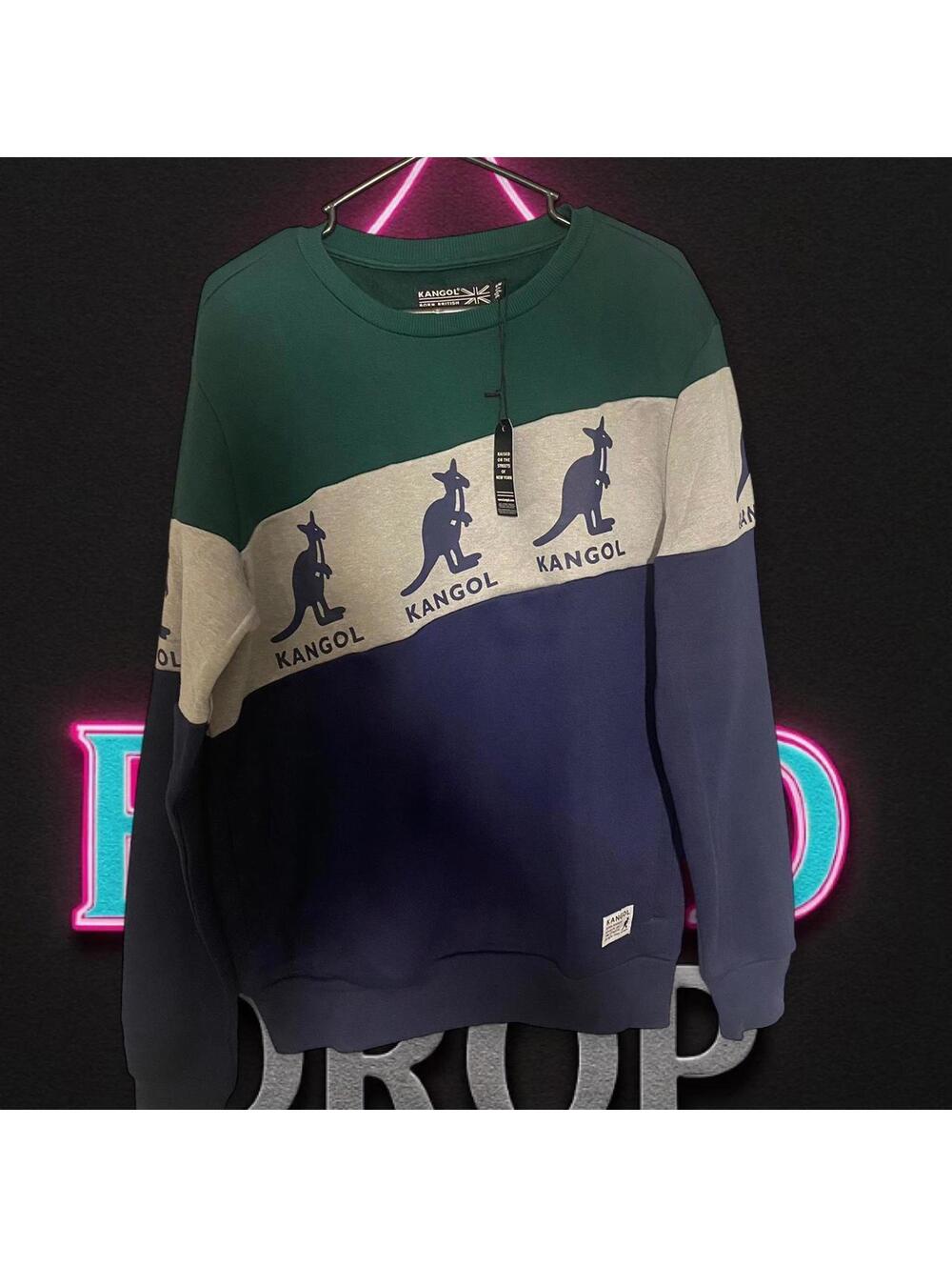 Kangol Navy and Green Crew Classic Sweatshirt - Medium
